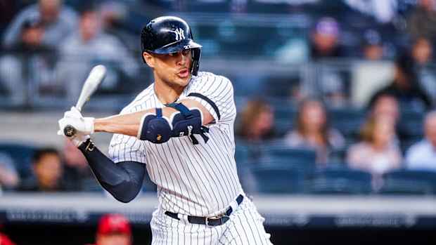 New York Yankees' Giancarlo Stanton at bat